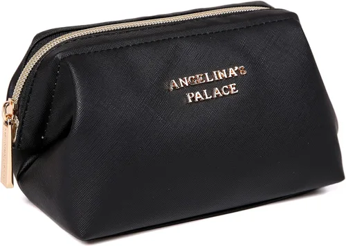 Angelina's Palace Bolsa de maquillaje de viaje impermeable de cuero vegano, organizador de artículos de tocador oriental estilo retro, bolsa de Negro