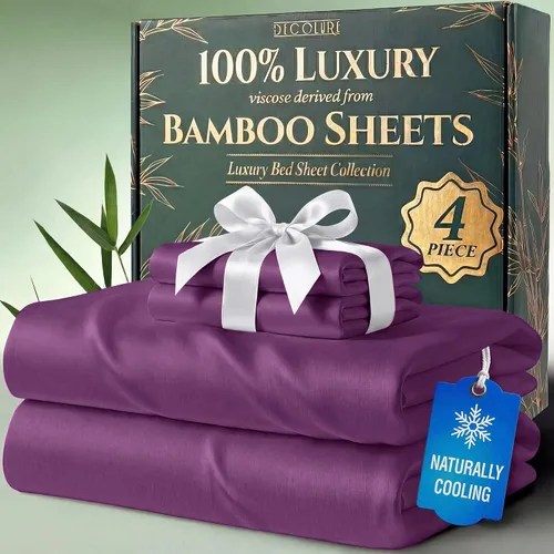 Miniatura 39 de DECOLURE Juego de sábanas 100% viscosa derivada de bambú, tamaño individual, sábanas de lujo de 4 piezas de enfriamiento natural, juego de cama