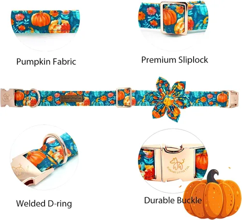 Miniatura 2 de Collar para perro Elegant little tail de otoño, collares para mascotas de Halloween con flor, lindo estampado de calabaza, collar para cachorro