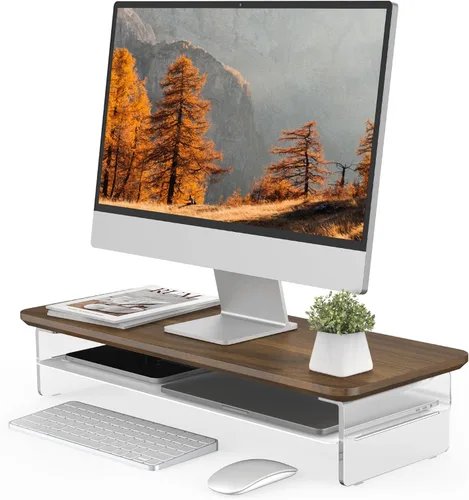 Miniatura 12 de Fenge Soporte Elevador de Monitor de Acrílico, Soporte de Monitor Dual de 42.5 Pulgadas con Almacenamiento de Metal, Elevador de Computadora de Roble