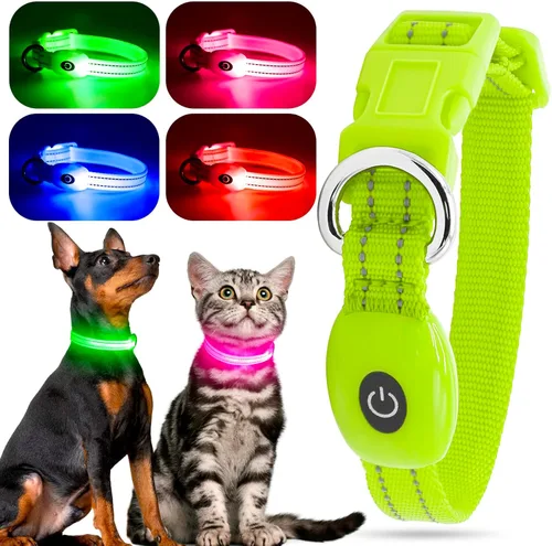 Miniatura 19 de YFbrite Collar de perro iluminado, collar de cachorro con LED recargable por USB, superbrillante, ajustable, luces brillantes para perro para Rojo