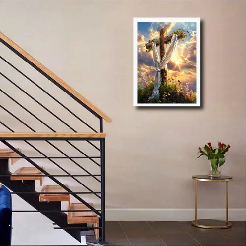 Miniatura 4 de MaiYiYi Pintura de diamantes con cruz de cielo por números, taladro redondo completo 5D, flor de dios, cruz de diamantes, kit de arte para adultos