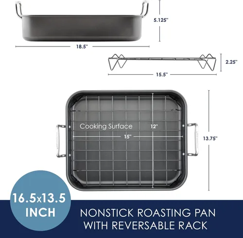 Miniatura 6 de Rachael Ray Bakeware Asador/Bandeja para Asar Antiadherente con Rejilla Reversible, 16.5 Pulgadas x 13.5 Pulgadas, Gris