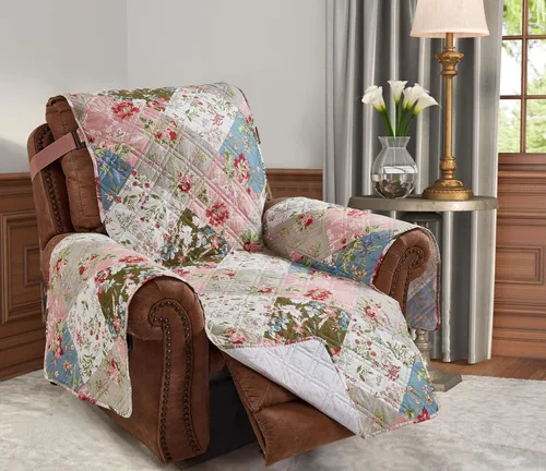 Miniatura 27 de Brilliant Sunshine Funda acolchada para silla con diseño de retazos de corazón de amor burdeos, 23 pulgadas de ancho de asiento, protector
