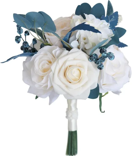 Miniatura 10 de MOJUN Juego de ramo de dama de honor, ramillete de muñeca, para novio, flores de boda de rosas artificiales para ceremonia de boda, aniversario