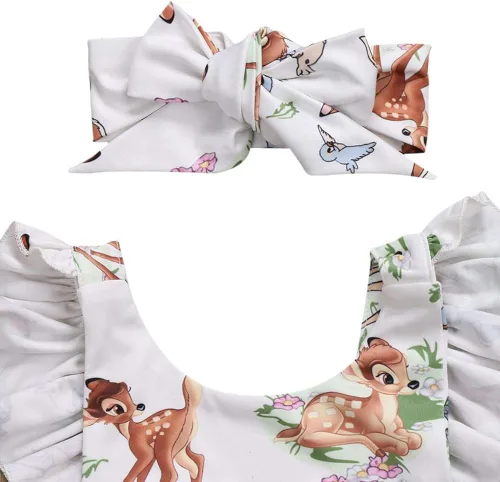 Miniatura 3 de Mameluco de Navidad para niñas y bebés con diadema con volantes manga volada sin espalda traje de sol para cumpleaños