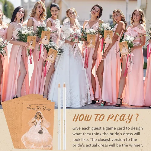 Miniatura 4 de Fulmoon 30 juegos de Adivina el vestido, juegos de despedida de soltera para invitados, incluyen tarjetas de juegos de ducha de boda, lápices Marrón