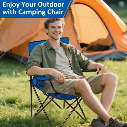 Miniatura 6 de Silla de camping plegable con soporte para tazas, capacidad de 225 libras, silla plegable portátil con grandes pies anti-hundimiento, tela