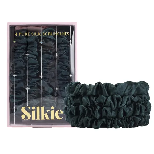 Miniatura 14 de SILKIE Juego de 4 coleteros de seda de morera 100% pura, color negro, marrón, chocolate, rosa, nude, neutro, bolsa de viaje para todos los días