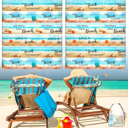 Tessco Paquete de 12 toallas para sillas de playa, sillas de piscina y cruceros, elásticos, resistentes al viento, clips de toalla de playa, regalos