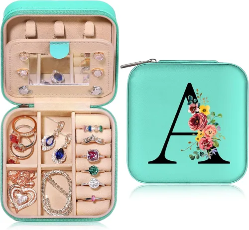 Parima Travel Jewelry Case Jewelry Box - Jewelry Organizer Small Initial Jewelry Boxes Travel Essentials Gifts for Women Mom Friends Female Birthday