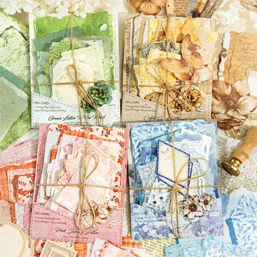 Miniatura 9 de Papeles decorativos para álbumes de recortes, paquete de 200 piezas de papel de patrón, kit de suministros para álbumes de recortes con efímera