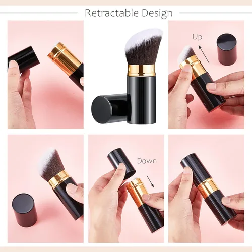 Miniatura 3 de Tessco for you 2 brochas de maquillaje retráctiles Kabuki, brochas de maquillaje en polvo, base, brochas de viaje portátiles para rubor