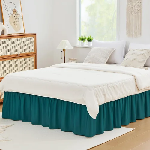 Miniatura 12 de Vocander Falda de Cama Rosa Tamaño Individual con Caída de 14 Pulgadas, Falda de Cama Elástica con Volantes Antipolvo, Fácil de Colocar, Faldas