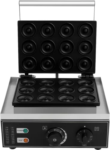 Máquina eléctrica de donas, 12 agujeros, máquina comercial de donas de 110 V, 1500 W, calefacción de doble cara, antiadherente, eléctrica, mini