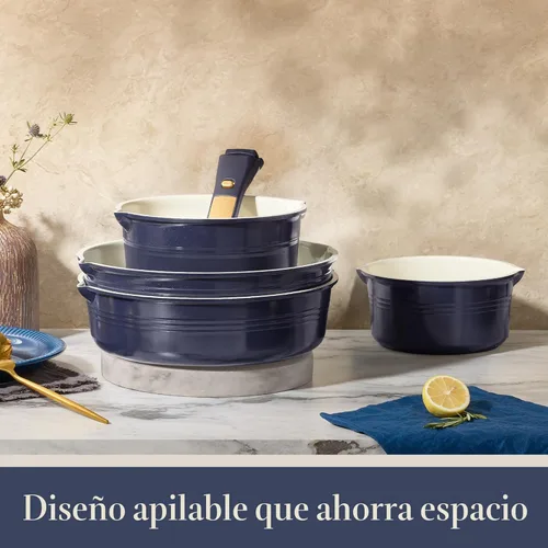 Miniatura 5 de CAROTE Juego de 21 utensilios de cocina de titanio, juego de ollas y sartenes antiadherentes, juego de cocina de cocina con mango desmontable, Azul