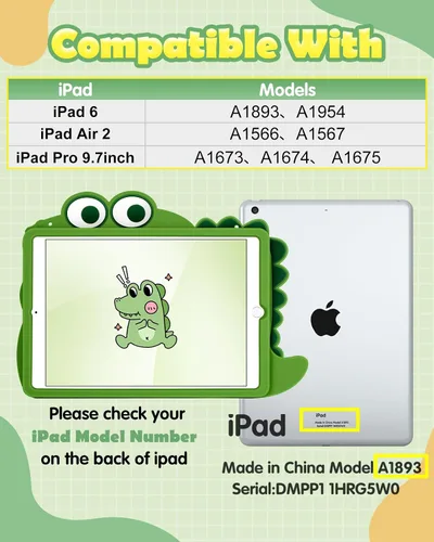 Miniatura 2 de Funda para iPad 5th/6th/Air 1st/Air 2nd/Pro 9.7" - Funda de silicona con soporte para iPad 2017/2018/Air 1/Air 2/Pro 2016 Funda para tablet Dinosaur