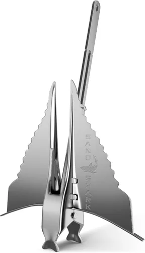 SandShark - Ancla Fluke de alta calidad, eje retráctil, fácil almacenamiento, anclaje de aluminio para pontón, ancla de moto acuática. Barcos <30