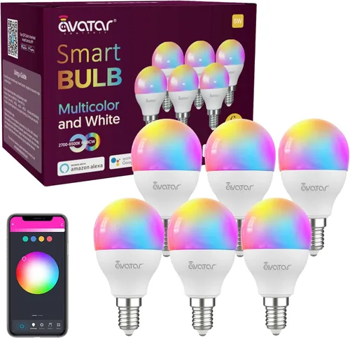 Miniatura 8 de Avatar Controls Paquete de 4 bombillas LED inteligentes E12, 5 W, Alexa de base pequeña, bombillas de ventilador de techo Wi-Fi, temporizador que