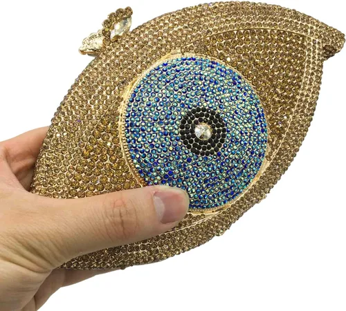 Miniatura 2 de Boutique De FGG Bolso de mano de ojo turco para mujer, con purpurina, con cristal, para fiesta, cena, diamantes de imitación, mini