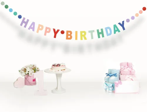 Cartel de feliz cumpleaños, cartel de cumpleaños de cartón colorido preencordado con guirnalda de decoración de puntos coloridos, suministros de