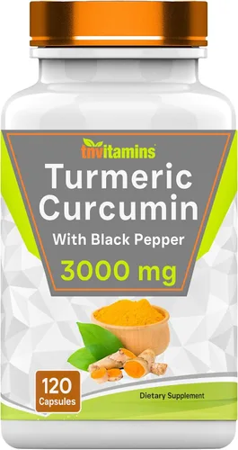 tnvitamins Cápsulas de curcumina de cúrcuma con pimienta negra | 3000 mg - 120 cápsulas | Suplemento de curcumina de cúrcuma dorada extra fuerte |