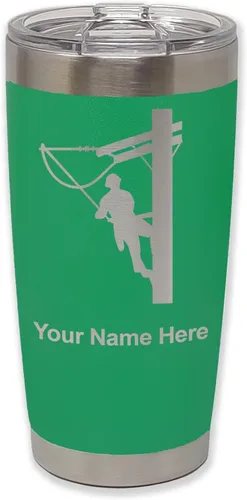 Miniatura 37 de LaserGram Taza aislada al vacío de 20 onzas, Lineman, grabado personalizado incluido (negro)