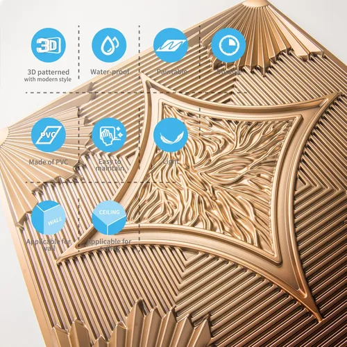 Miniatura 6 de Art3d Azulejos de techo colgantes de 24 x 24 pulgadas en bronce (paquete de 12, 48 pies cuadrados), paneles de revestimiento 3D adhesivos de 2 x 2