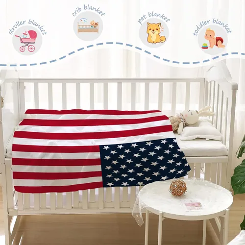 Miniatura 4 de YeeJu Manta de bandera estadounidense para bebé, patriótica para el 4 de julio, Día de los Caídos, 4 de julio, manta de forro polar para niños