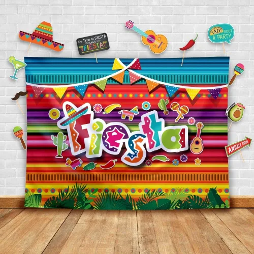 Kit de telón de fondo de fotografía con temática de fiesta y accesorios de estudio, decoraciones para fiestas del Cinco de Mayo, fondo de cabina de