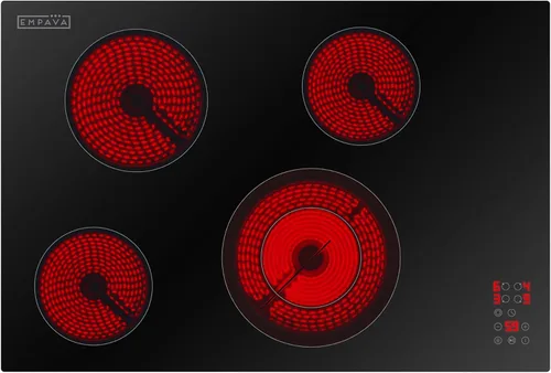 Empava Placa eléctrica de cerámica de 30 pulgadas, 4 quemadores radiantes con doble zona, controles táctiles, temporizador, pausa de parada y
