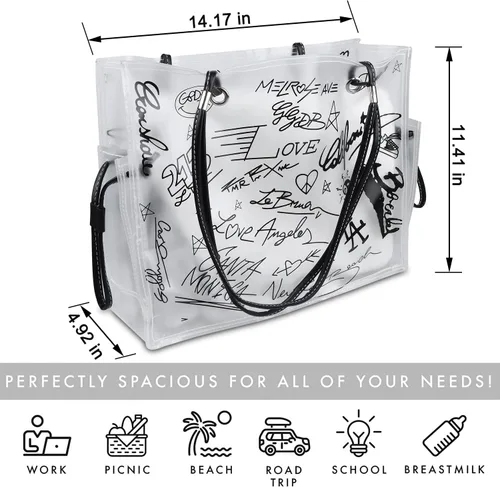 Miniatura 4 de Large Clear Tote Bag Set, Stylish and Durable handBag&Inner Bag&32OZ Stainless Steel Tumbler for Sports Travel Gift for Women