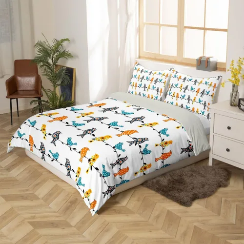 Miniatura 5 de Juego de ropa de cama de pájaros, tamaño individual para niños y niñas, adultos, dormitorio, universidad, decoración de Navidad, funda de edredón