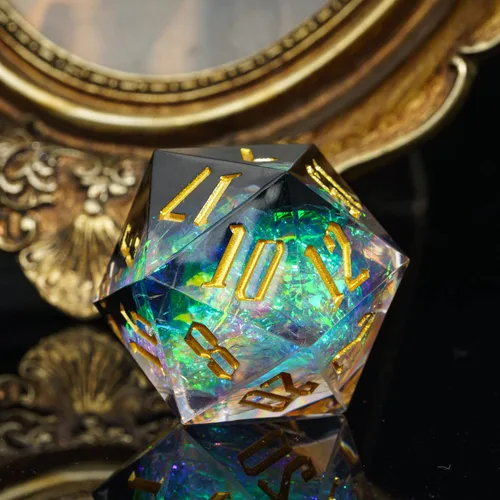 Miniatura 3 de Cusdie Dados D20 DND individuales con bordes afilados e inclusiones de lámina con purpurina, dados D&D de 20 caras, 1.31 pulgadas hechos a mano