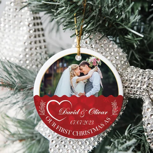 Miniatura 2 de Adorno personalizado de aniversario de boda, foto personalizada con nombre y fecha, adorno de aniversario de boda Navidad 2023, regalos de Navidad