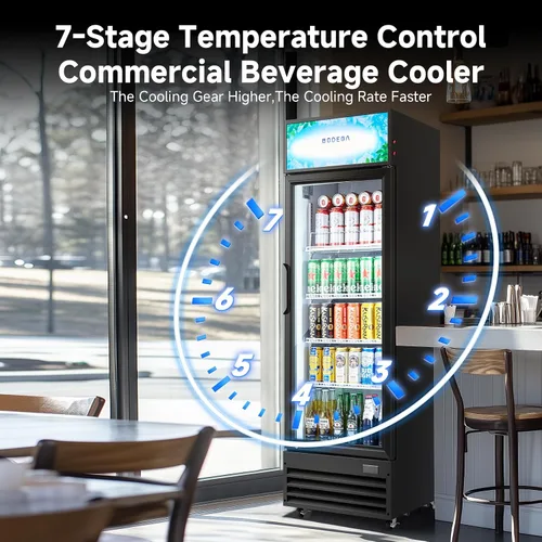 Miniatura 8 de BODEGA BODEGACOOLER Refrigerador Comercial Exhibidor de 9 Pies Cúbicos, Refrigerador Comercial Grande Negro con Puerta de Vidrio, Luz LED/Cerradura