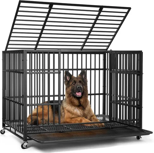 Miniatura 11 de VOWNER Jaula para perros indestructible de 38 pulgadas, resistente a prueba de escapes, con 4 ruedas bloqueables, jaula para perros de alta ansiedad