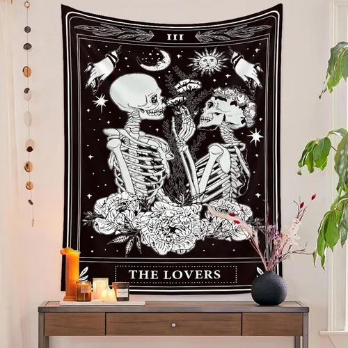 Naykow Tapices de Calavera Negros y Blancos Esqueleto Gótico Grunge Oscuro Brujesco Decoración Colgante de Pared Tapiz para Dormitorio Estético