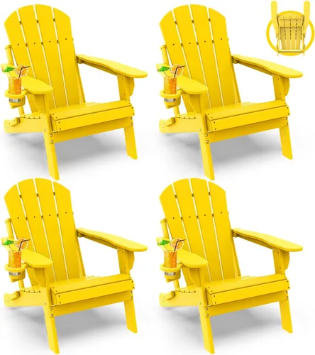 Miniatura 37 de GREENVINES Juego de 2 sillas plegables Adirondack Plástico HDPE Silla para hoguera Todo clima Portavasos Rojo para terraza, patio