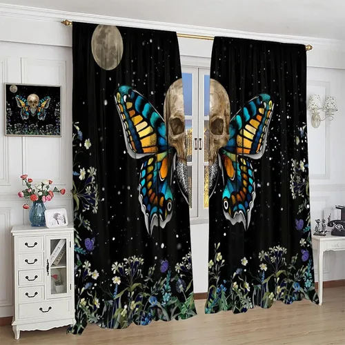 Miniatura 81 de Cortinas góticas de bosque de cuervos, para Halloween, espeluznante, negro, cuervo negro, alas oscuras, suspenso, bolsillo para barra, cortinas