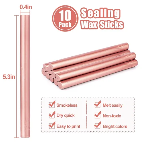 Miniatura 2 de SHOWIN Varillas de cera de sellado para pistola de pegamento para sello de cera, rosa metálico, ideal para invitaciones de boda, sobres de tarjetas