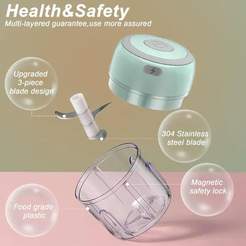 Miniatura 3 de Mini picadora eléctrica de ajo y procesador de alimentos con cuchara y cepillo, licuadora portátil de verduras inalámbrica de 2 tazas, picadora