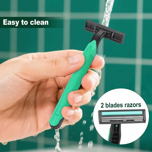 Miniatura 5 de Maquinillas de afeitar desechables de doble hoja a granel, envueltas individualmente, tapa de seguridad transparente, para personas sin hogar, Verde