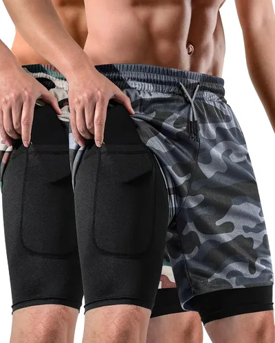 Miniatura 7 de 2 in 1 Mens Shorts Casual 2 Pack, Running Gym Shorts for Men 7 Inch, Workout Shorts Men with Pockets &Towel Loop