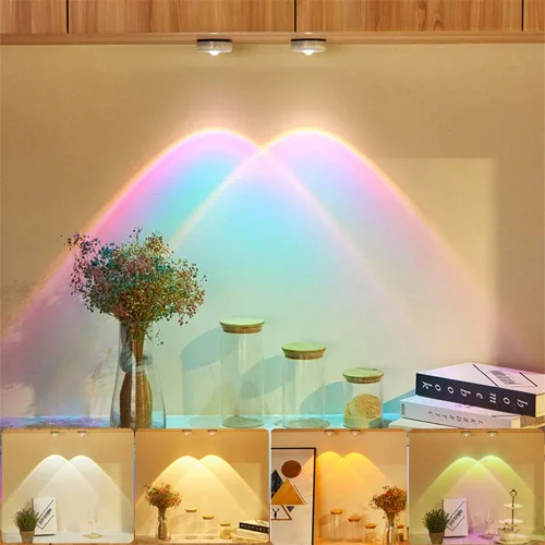 Paquete de 6 luces LED táctiles que funcionan con pilas, para pared, lámpara de puesta de sol para cocina, dormitorio, armario, armario, decoración