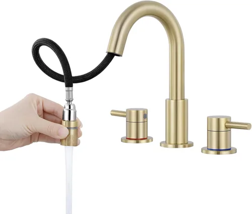 Miniatura 12 de FGKQ Grifo de Baño de Níquel Cepillado 3 Agujeros, Grifo de Baño de 8 Pulgadas Generalizado para Lavabo 3 Agujeros de Níquel Cepillado con Líneas