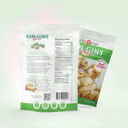 Miniatura 9 de GIN GINS Boost Red Magic Ginger Chews – Caramelo de jengibre rojo natural para apoyo digestivo, inmunidad, circulación, alivio de náuseas