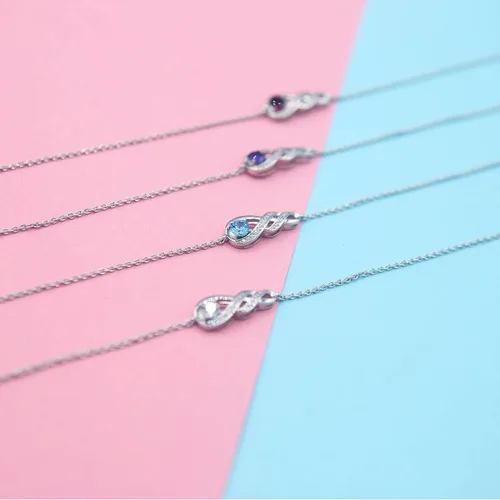 Miniatura 8 de LOCIBLO Pulseras de piedra natal para mujeres y niñas, plata de ley 925, oro blanco, colgante de infinito, regalo de aniversario, cumpleaños