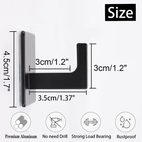 Miniatura 4 de Ganchos para Toallas de Baño, Paquete de 2 Ganchos Cuadrados Autoadhesivos para Abrigos, Gancho Resistente para Bata Sin Perforación, Colgador
