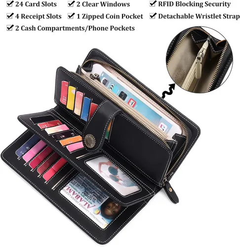 Miniatura 3 de FALAN MULE Cartera de cuero genuino RFID bloqueo gran capacidad Trifold señoras cartera.